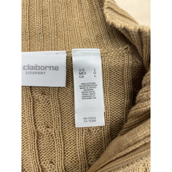 Liz Claiborne Sweater Womens Large tan- brown Zip Up Cardigan Liz Sport Cotton - Picture 8 of 12